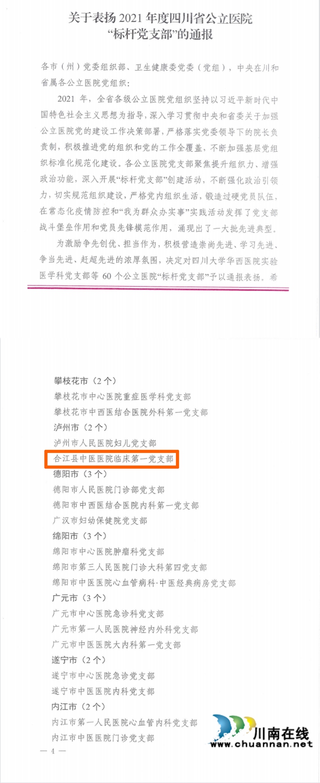合江县中医医院临床一支部荣获省公立医院“标杆党支部”称号(图1) 合江县中医医院临床一支部荣获省公立医院“标杆党支部”称号(图1)