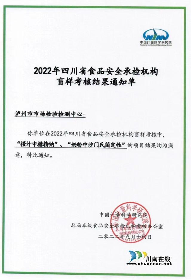 泸州市市场检验检测中心通过18项国家级、省级能力验证