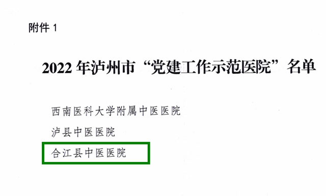 合江县中医医院被授予“党建工作示范医院”称号
