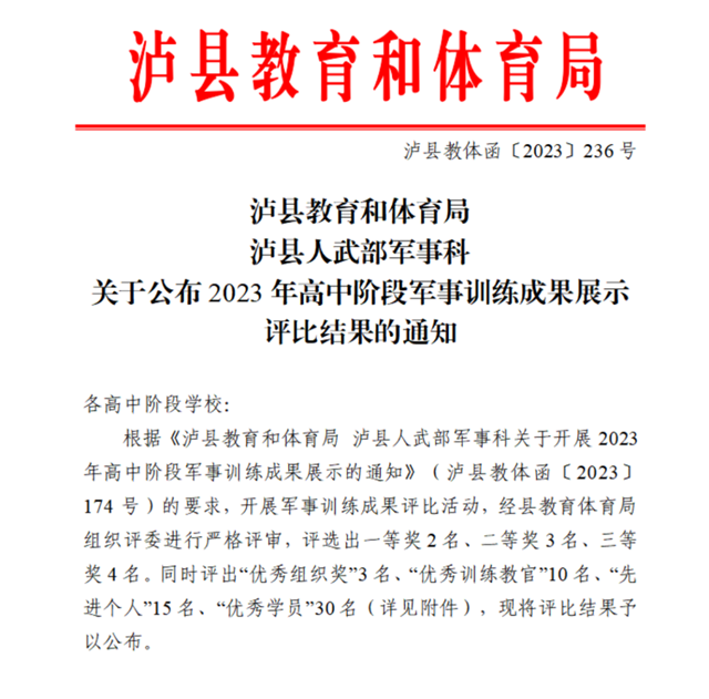 泸县建校2023年军事训练成果斩获佳绩
