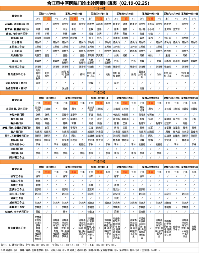 【扩散】本周（2月19日-2月25日）合江县中医医院门诊坐诊信息！