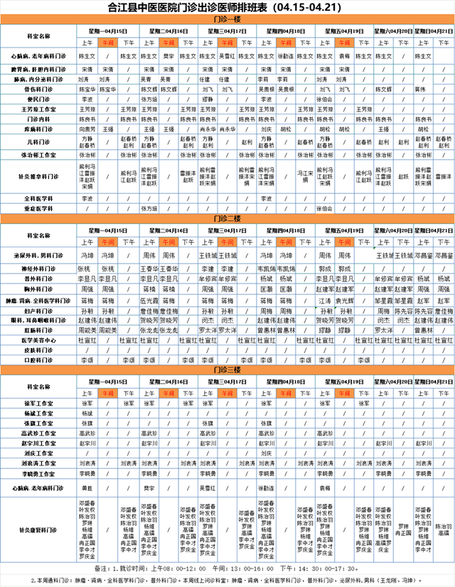 【扩散】合江县中医医院本周（4月15—21日）门诊坐诊信息！