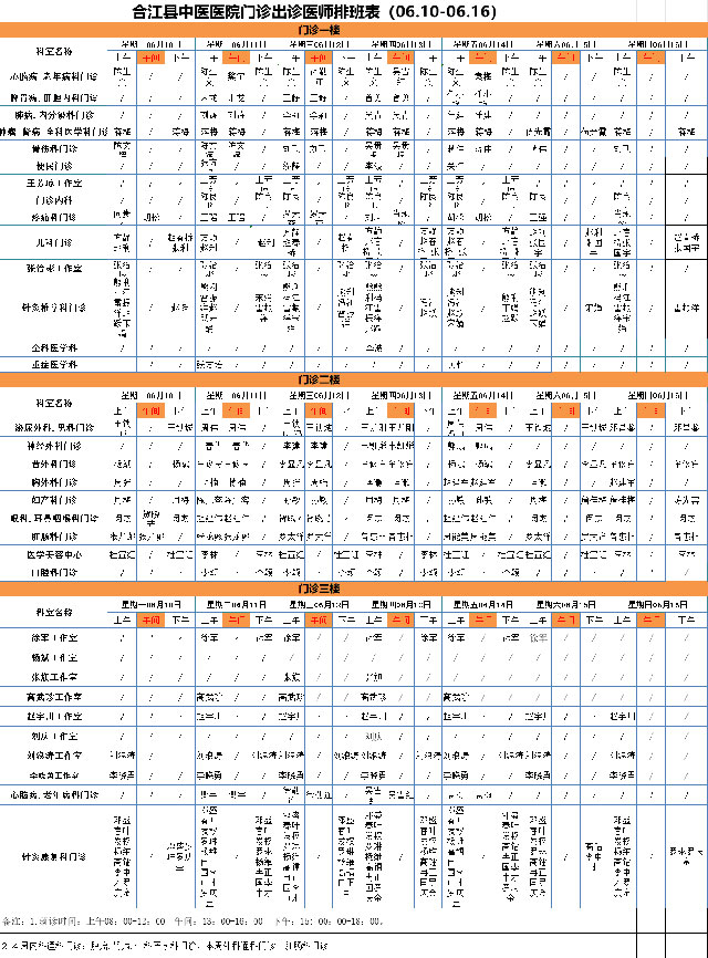 【扩散】合江县中医医院 6月10日—16日门诊坐诊信息
