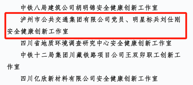 泸州公交这个创新工作室获评为四川省安全健康创新工作室
