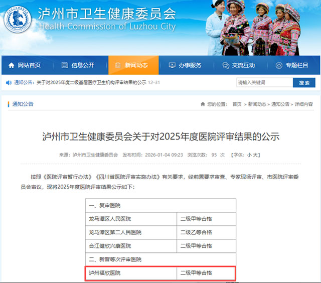泸州福欣医院顺利通过泸州市卫健委组织的国家二级甲等综合医院等级评审