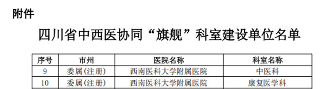 西南医大附院中医科、康复医学科获批四川省中西医协同“旗舰”科室！