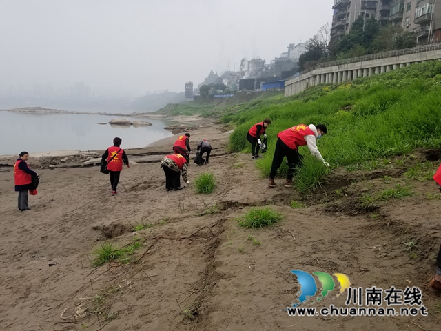 龙马潭区罗汉街道罗汉场社区开展志愿者清理河道垃圾活动