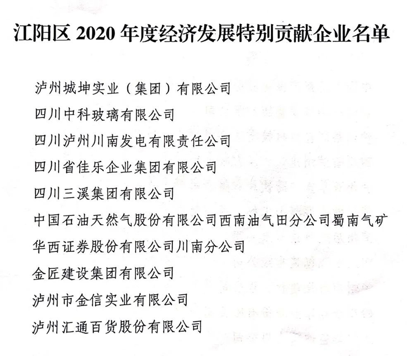 江阳区2020年度经济发展特别贡献、突出贡献企业名单出炉(图1)