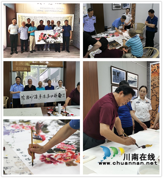 乐山永和诗书画院毛福同院长一行为四川警察学院题字赠画