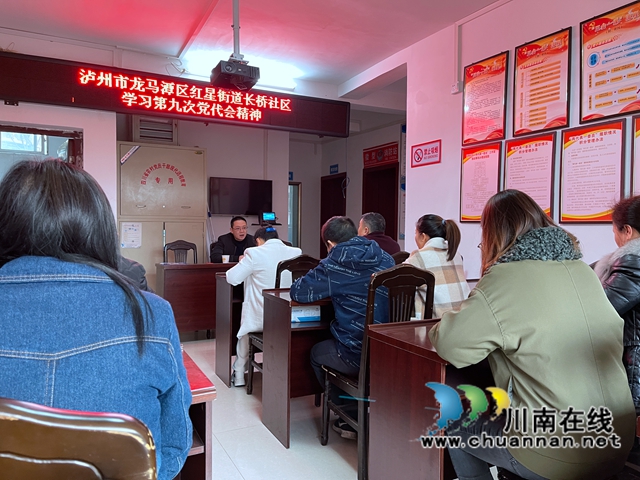 龙马潭区红星街道长桥社区组织专题学习泸州市第九次党代会精神(图1)